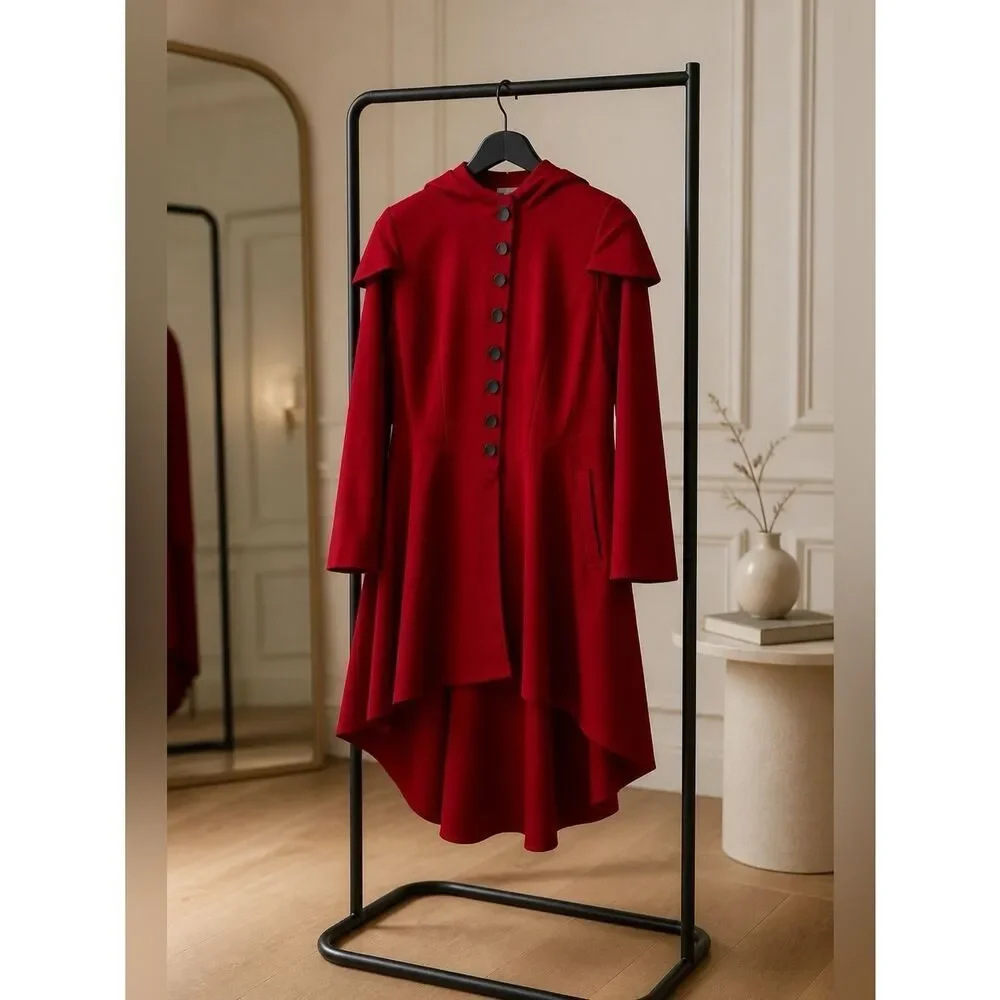 RED HIGH LOW LIGHT WEIGHT JACKET/WINDBREAKER. LITTLE RED RIDING HOOD STYLE NWOT